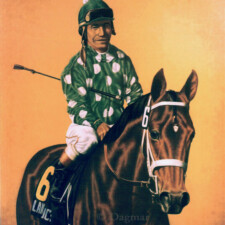 Landaluce, Laffit Pincay, Jr. up Jockey rider on horse.