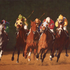 Top of the Stretch Racehorses and riders on the turn.